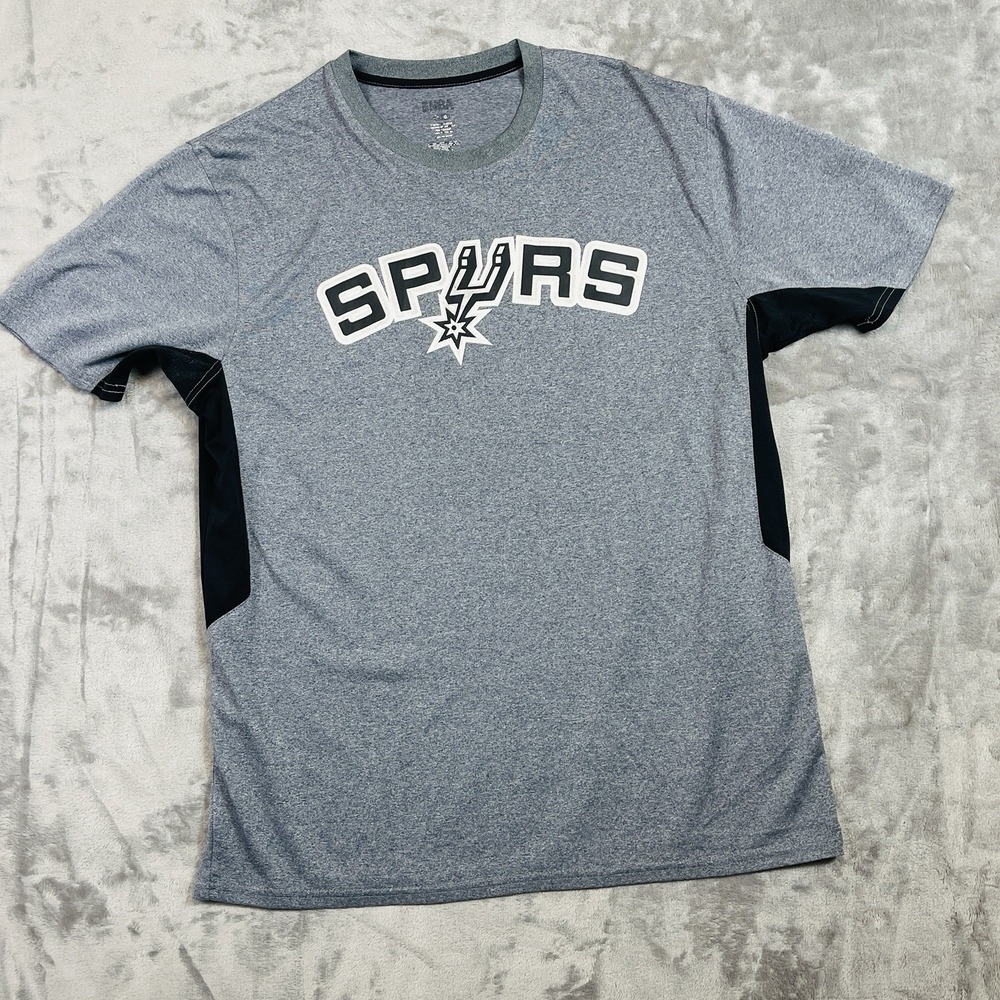 Mens Athletic Tee Short Sleeve Basketball Theme Large Gray and Black